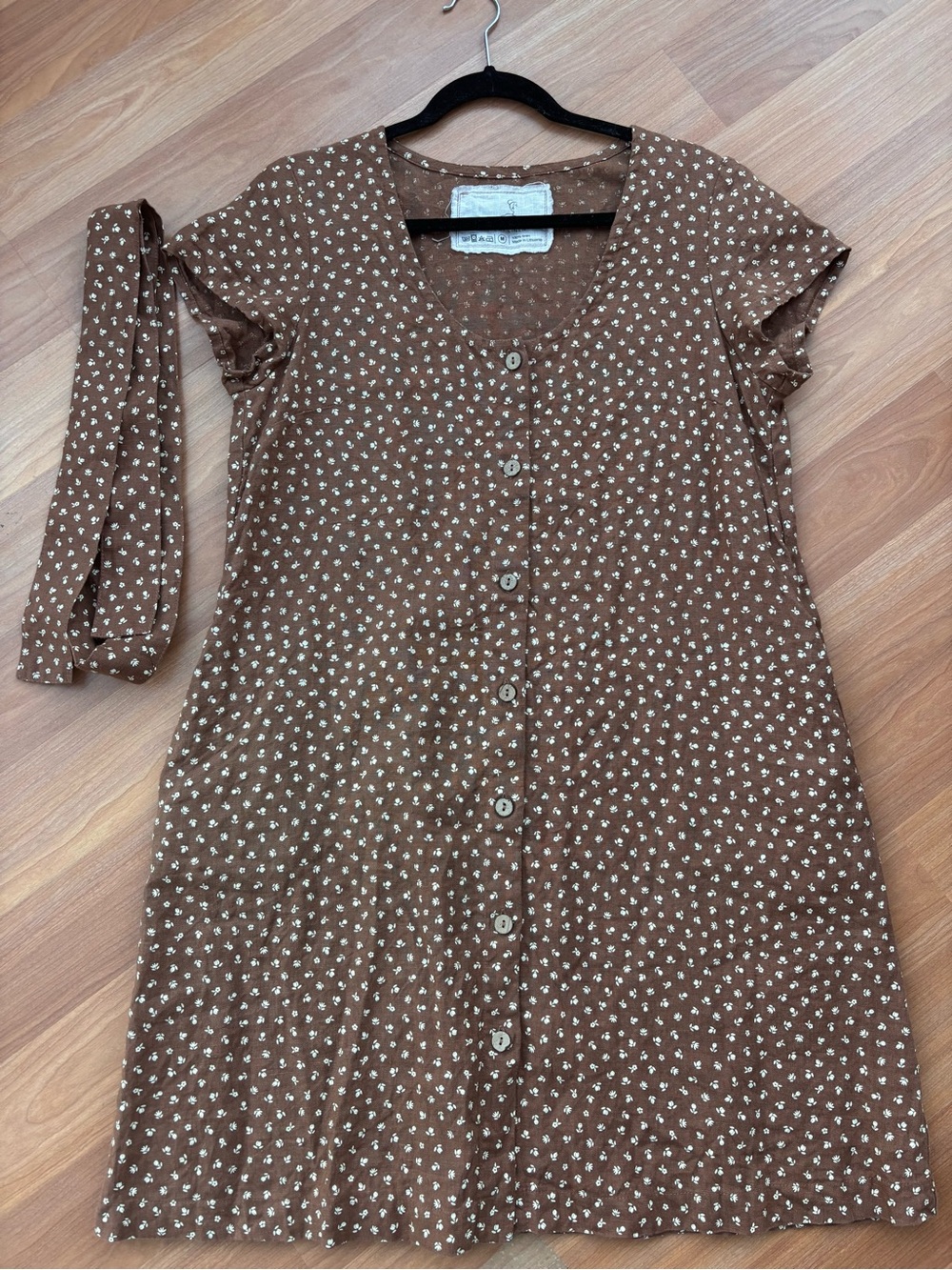 notPERFECTLINEN Brown Floral Button-Front Dress chocolate floral